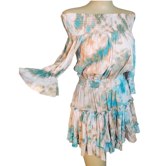 Tie dye ruffle drop waist flowy mini dress - Picture 1 of 9
